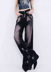 New Black Graffiti Pockets High Waist Denim Straight Pants Fall