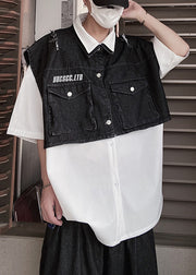 New Black Hole Pockets Denim Men Two Pieces Set Summer