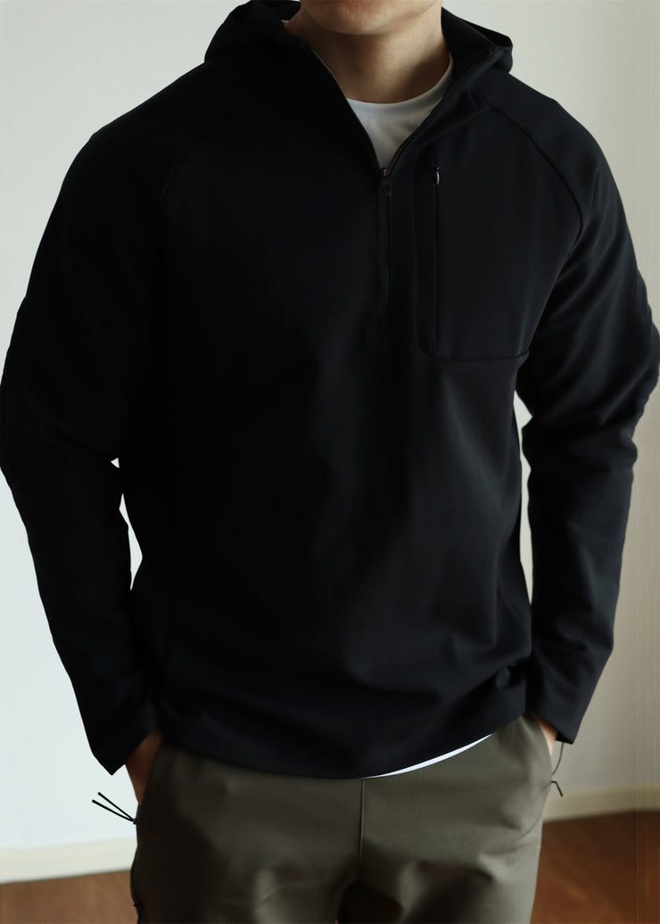 New Black Hooded Zippered Cotton Men Sweatshirt Fall