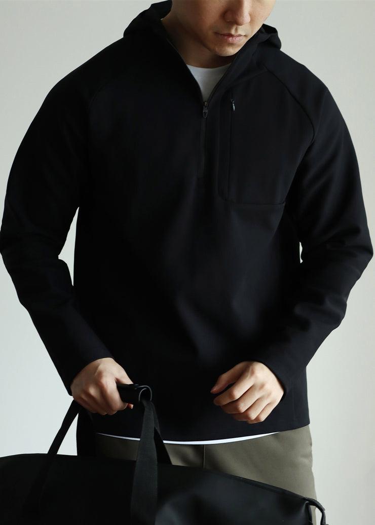 New Black Hooded Zippered Cotton Men Sweatshirt Fall