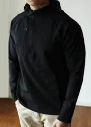 New Black Hooded Zippered Cotton Men Sweatshirt Fall