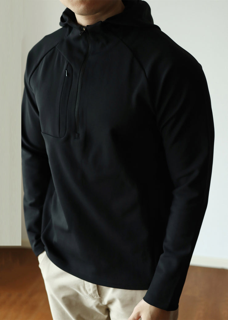 New Black Hooded Zippered Cotton Men Sweatshirt Fall