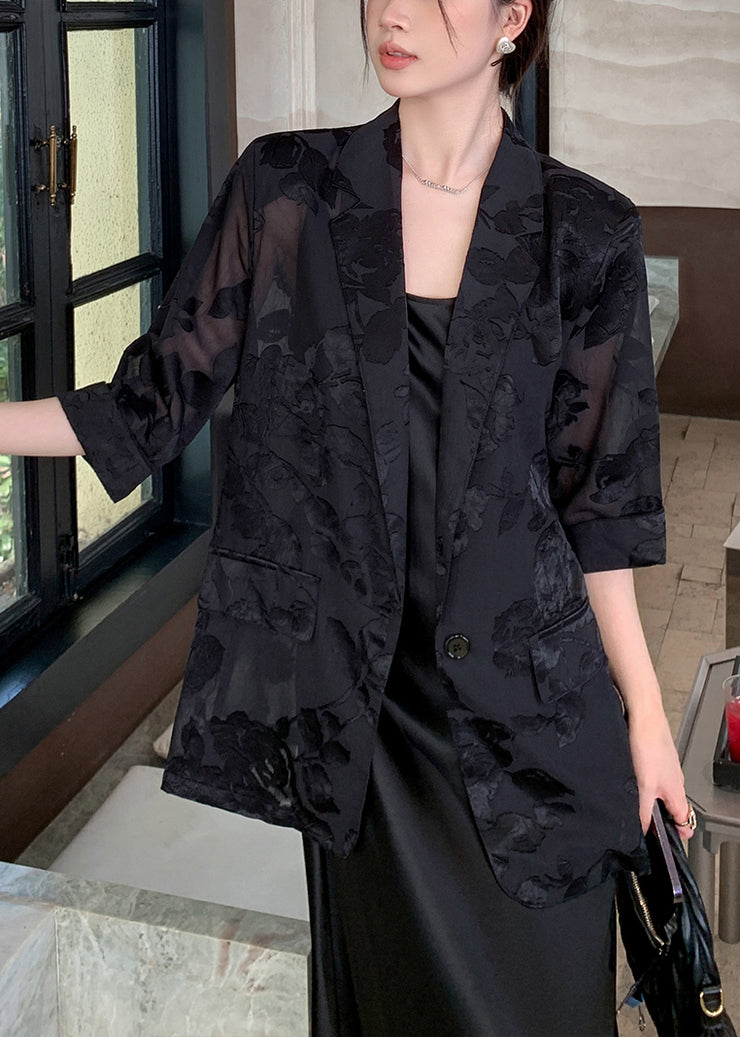 New Black Notched Button Pockets Silk Coat Bracelet Sleeve