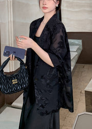 New Black Notched Button Pockets Silk Coat Bracelet Sleeve