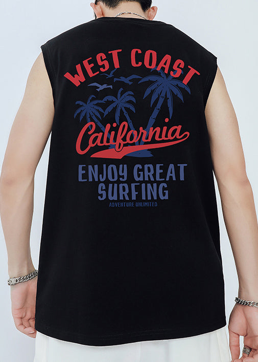 New Black O Neck Letter Print Cotton Men&