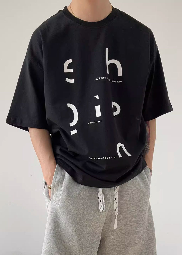 New Black O Neck Print Cotton Men T Shirts Half Sleeve