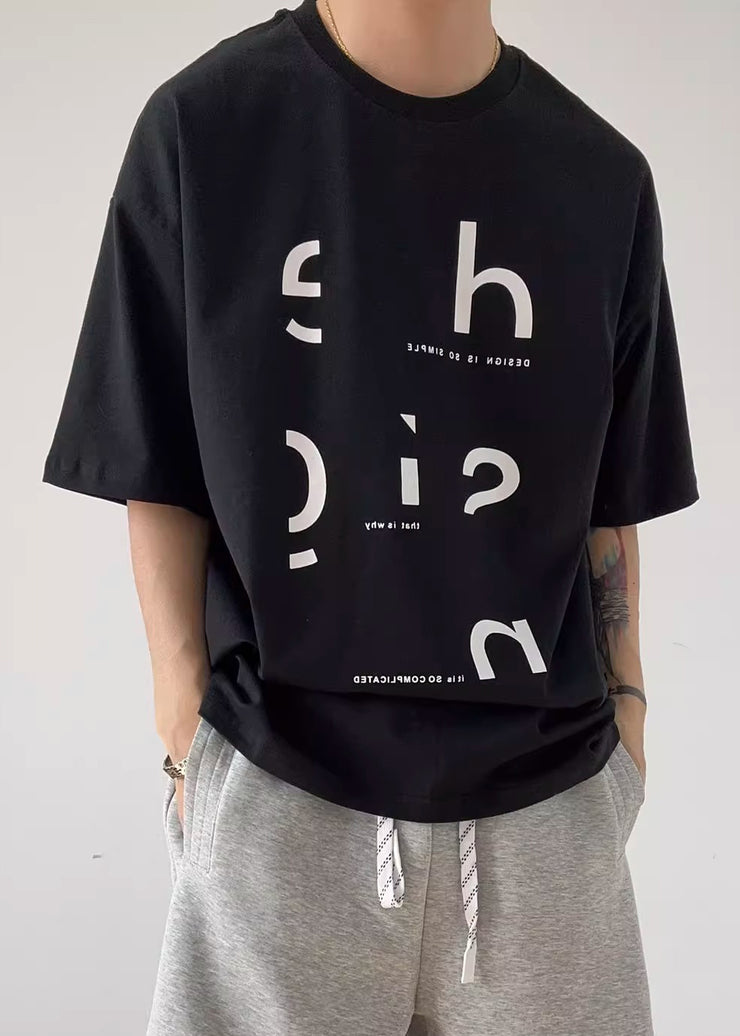 New Black O Neck Print Cotton Men T Shirts Half Sleeve