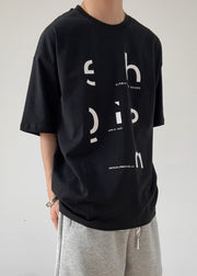 New Black O Neck Print Cotton Men T Shirts Half Sleeve