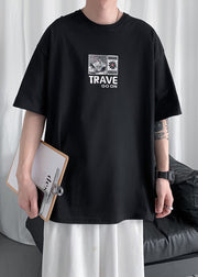 New Black O Neck Print Cotton Mens T Shirt Summer