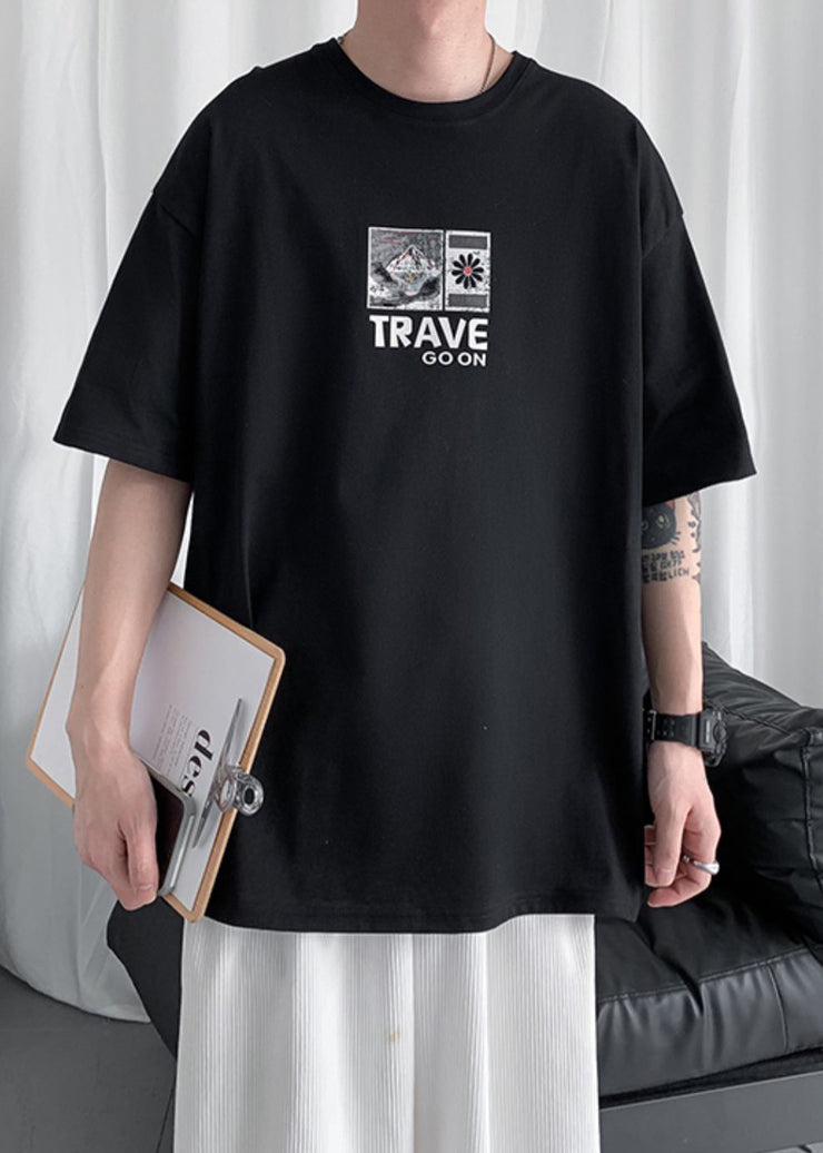 New Black O Neck Print Cotton Mens T Shirt Summer