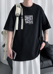 New Black O Neck Print Cotton Mens T Shirt Summer