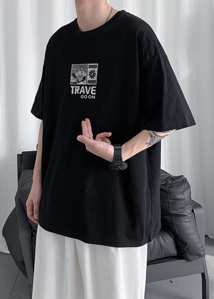 New Black O Neck Print Cotton Mens T Shirt Summer
