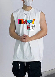 New Black O Neck Print Cotton Mens Tanks Sleeveless