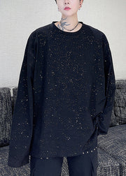 New Black O Neck Sequins Cotton T Shirts Men Apparel Spring
