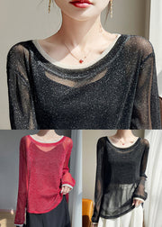 New Black O Neck Thin Patchwork Tulle T Shirts Summer