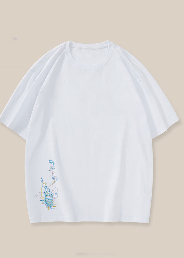 New Black Oriental Embroideried Cotton Mens T Shirt Summer