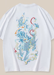 New Black Oriental Embroideried Cotton Mens T Shirt Summer