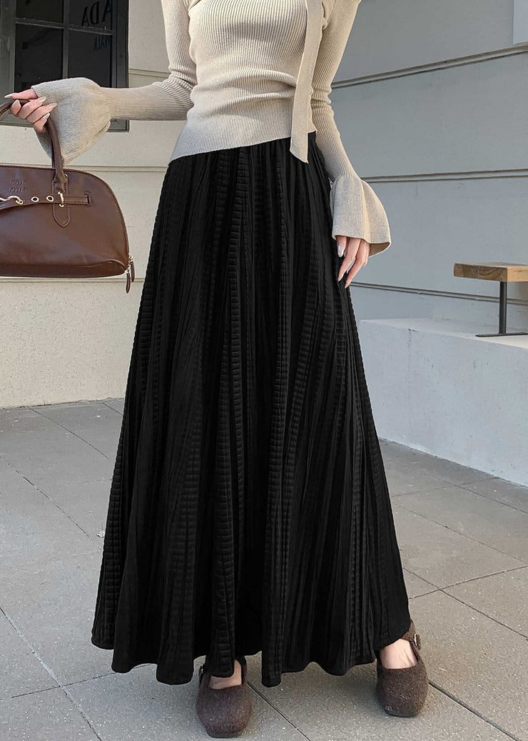 New Black Original Design High Waist Silk Velvet Pleated Skirt