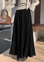 New Black Original Design High Waist Silk Velvet Pleated Skirt