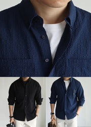 New Black Peter Pan Collar Button Cotton Men Shirts Fall
