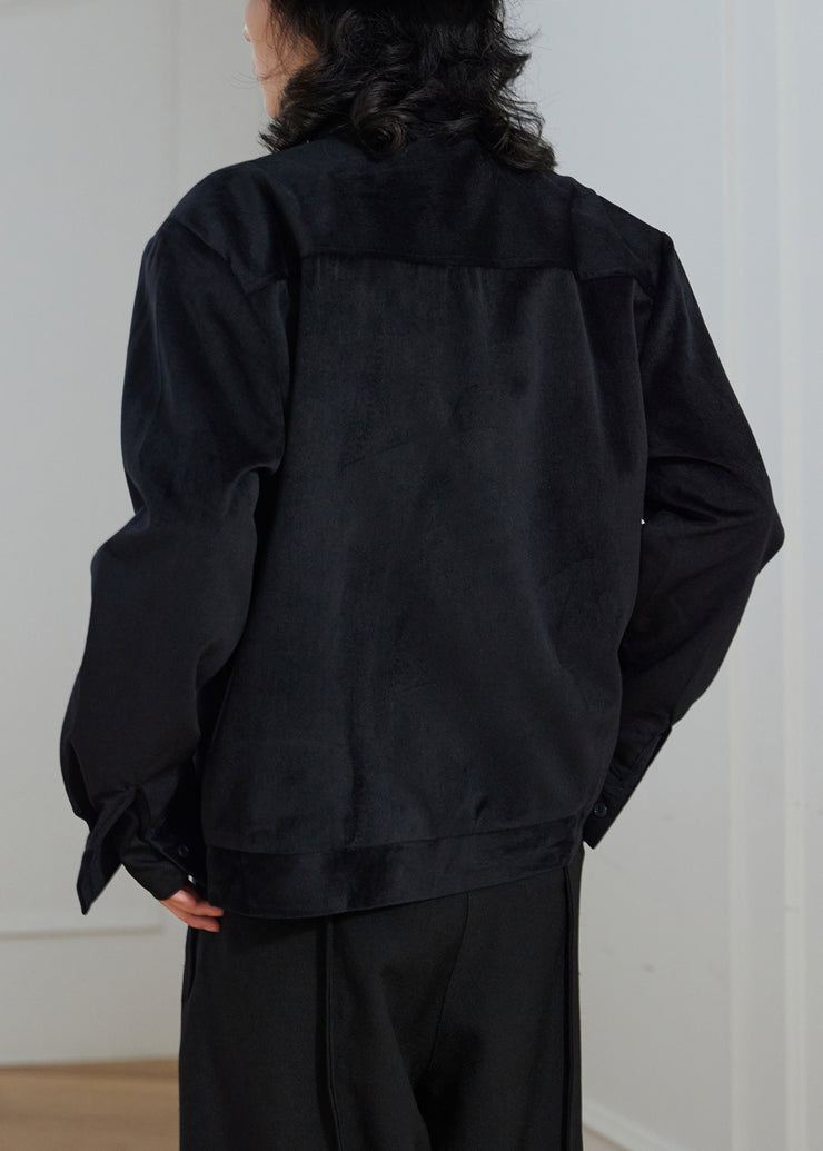 New Black Peter Pan Collar Button Pockets Corduroy Jackets Fall