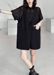 New Black Peter Pan Collar False Two Pieces Patchwork Dresses Summer