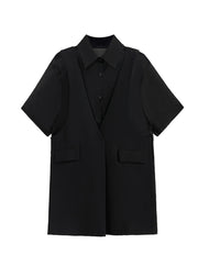 New Black Peter Pan Collar False Two Pieces Patchwork Dresses Summer