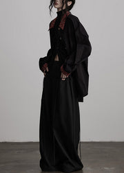 New Black Peter Pan Collar Wrinkled Patchwork Cotton Shirts Top Fall