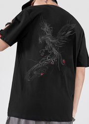 New Black Phoenix Embroideried Cotton T Shirt Men Summer