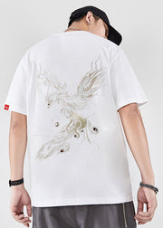 New Black Phoenix Embroideried Cotton T Shirt Men Summer