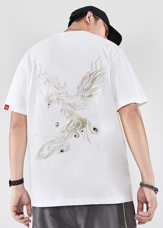 New Black Phoenix Embroideried Cotton T Shirt Men Summer
