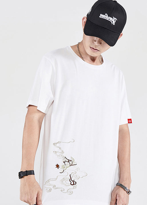 New Black Phoenix Embroideried Cotton T Shirt Men Summer
