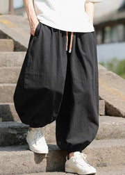 New Black Pockets Elastic Waist Cotton Mens Beam Pants Fall