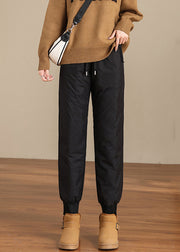 New Black Pockets Elastic Waist Thick Warm Fleece Beam Pants Winter