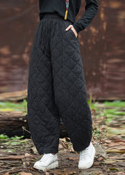 New Black Pockets High Waist Cotton Filled Pants