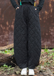 New Black Pockets High Waist Cotton Filled Pants