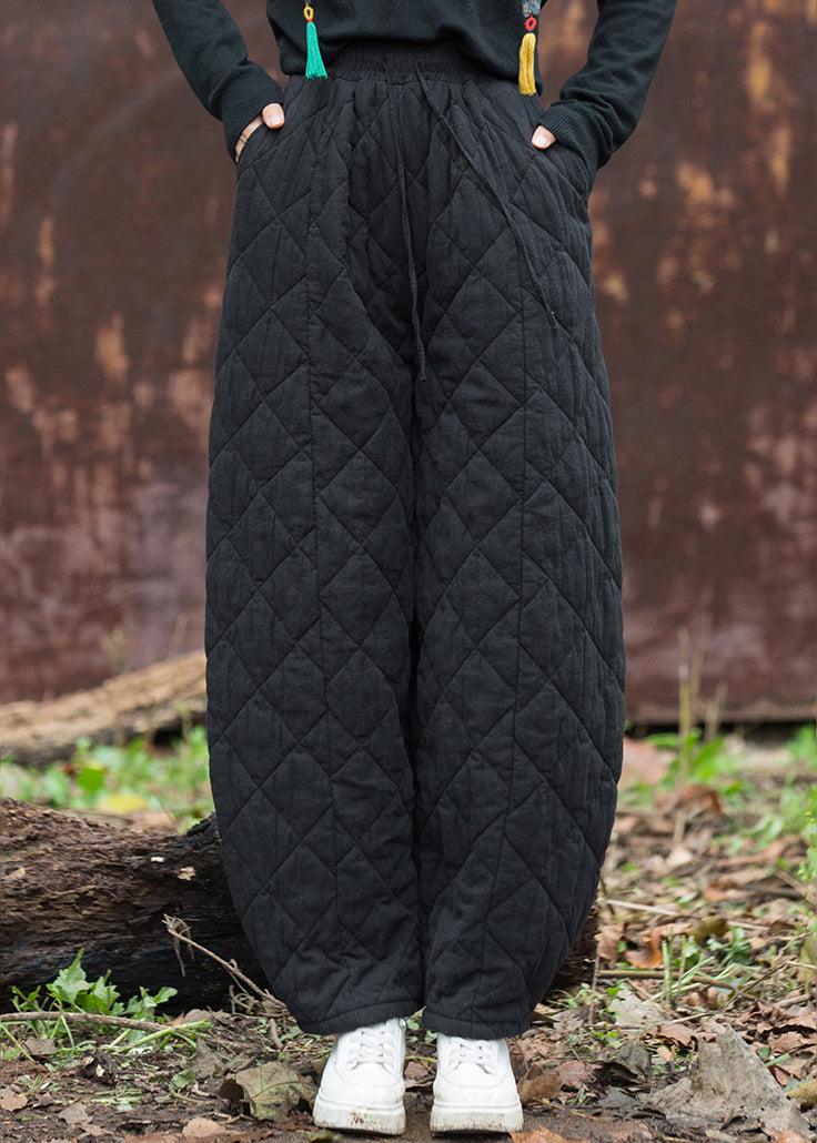 New Black Pockets High Waist Cotton Filled Pants