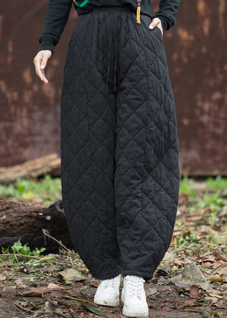 New Black Pockets High Waist Cotton Filled Pants