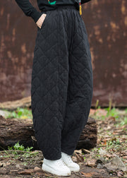New Black Pockets High Waist Cotton Filled Pants