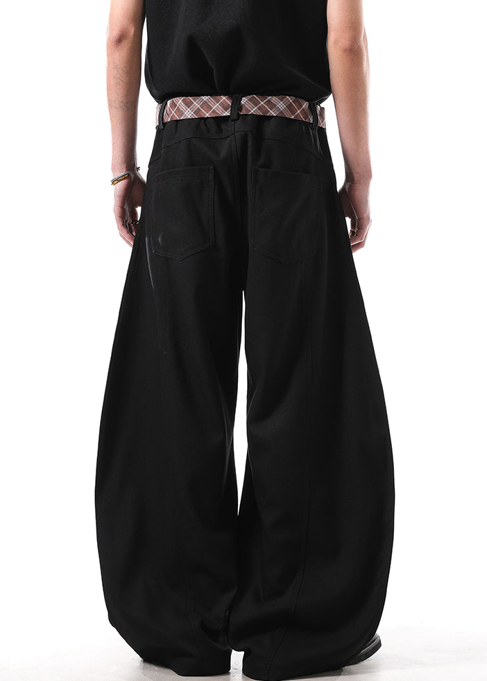 New Black Pockets Sashes Cotton Mens Straight Pants Fall