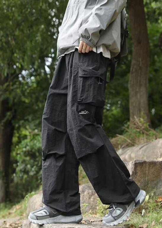 New Black Pockets Solid Cotton Men Pants Spring