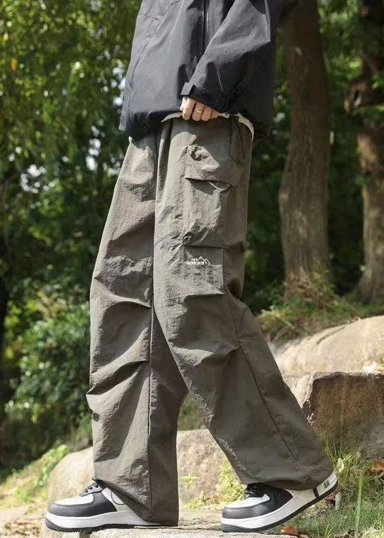 New Black Pockets Solid Cotton Men Pants Spring