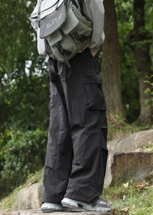 New Black Pockets Solid Cotton Men Pants Spring