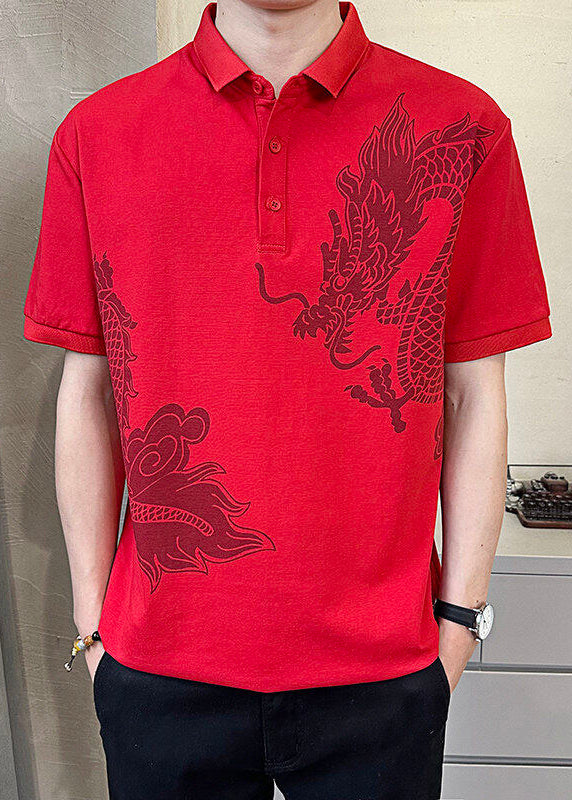 New Black Print Button Cotton Men Polo Shirt Summer