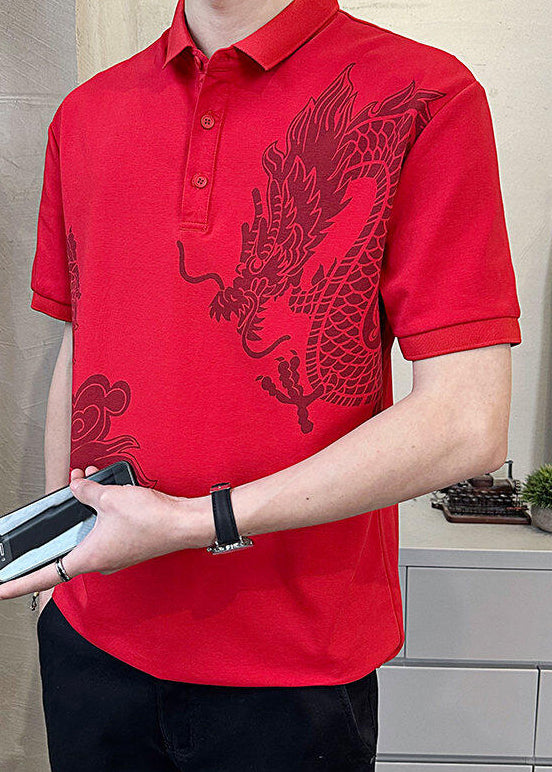 New Black Print Button Cotton Men Polo Shirt Summer
