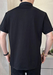 New Black Print Button Cotton Men Polo Shirt Summer