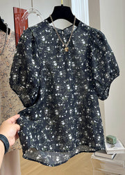 New Black Print Button Cotton Shirt Summer