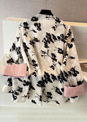 New Black Print Button Patchwork Cotton Blouse Fall