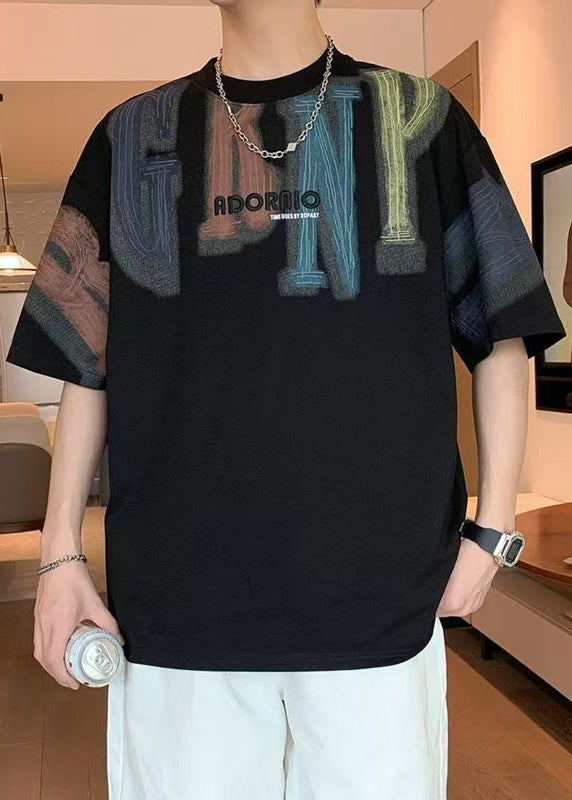 New Black Print Letter Cotton Men T Shirt Summer