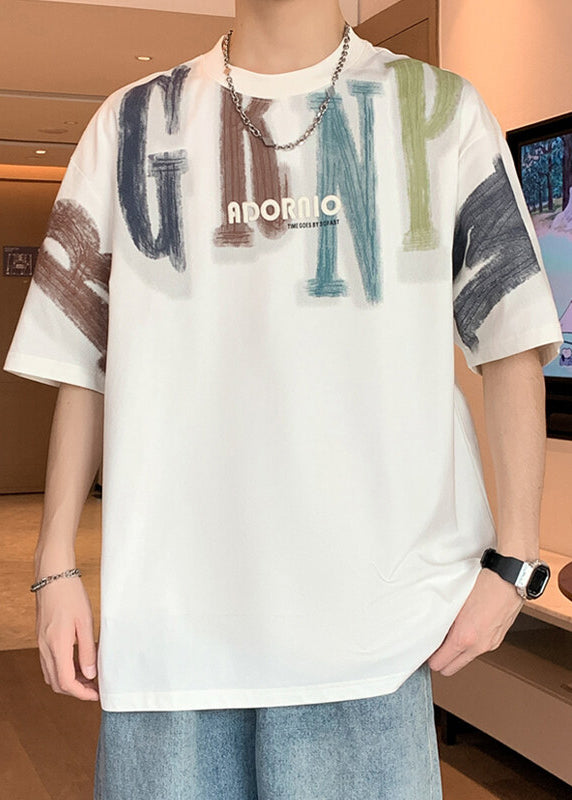 New Black Print Letter Cotton Men T Shirt Summer